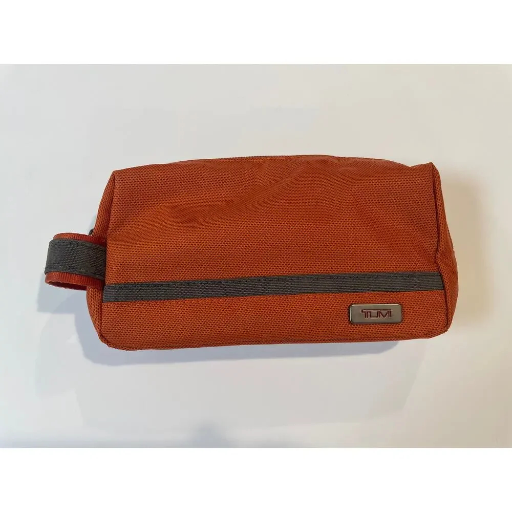 TUMI Travel Kit Ballistic Nylon Medium Accessory Pouch Orange with Brown Trim